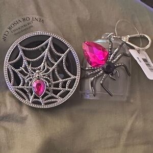 Bath & Body Works Silver Spider Web Vent Clip with Pink Gem